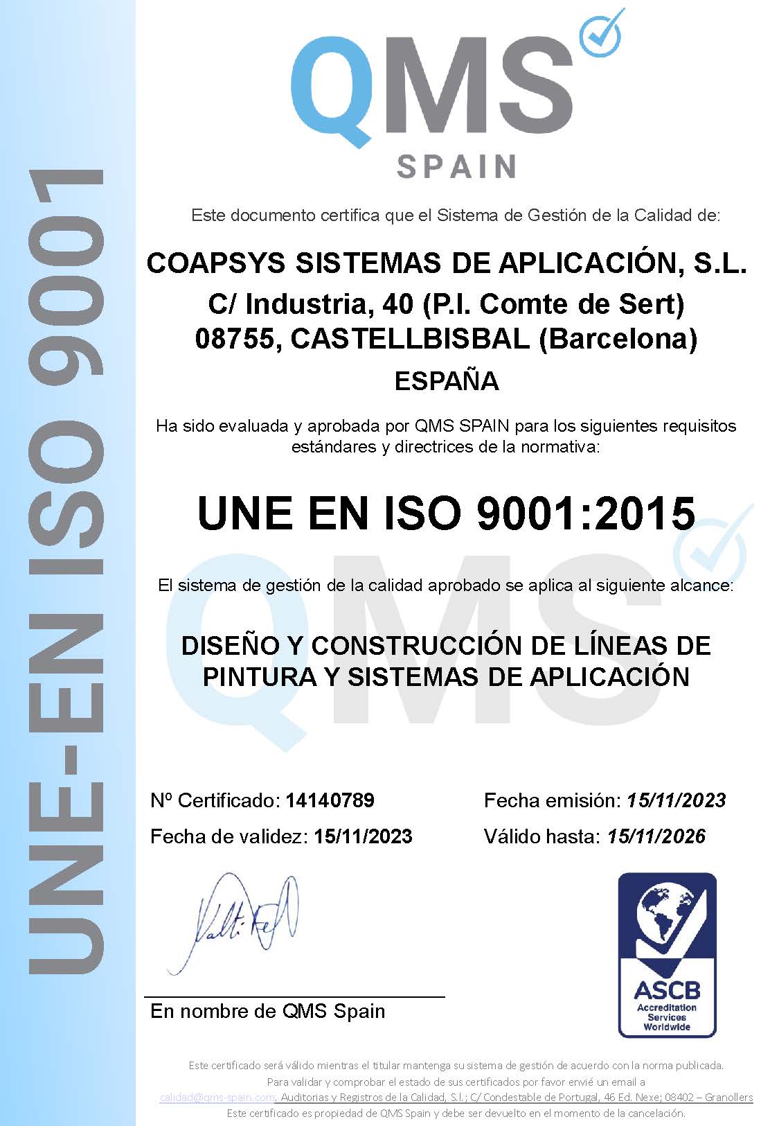 Certificado de calidad Coapsys ISO 9001