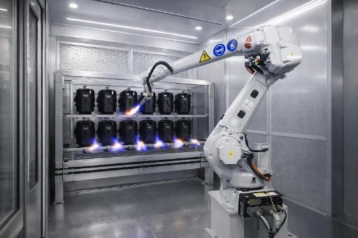 Cabina de flameado robotizada integrada en línea de pintura industrial