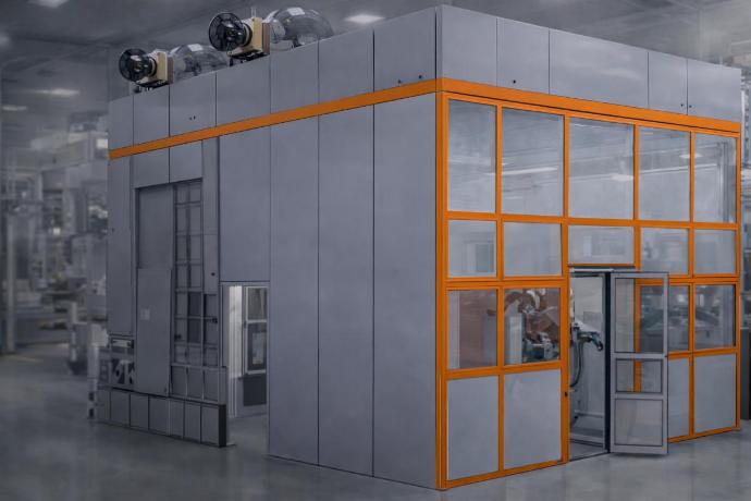 Cabina de pintura industrial cerrada integrada en línea automatizada