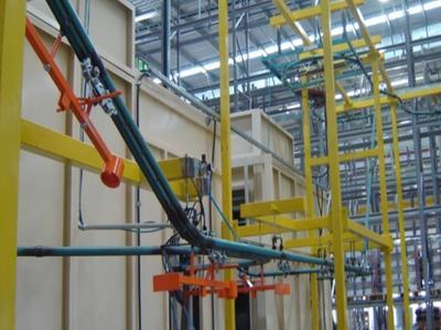 Transportador monovía aéreo integrado en línea de pintura industrial