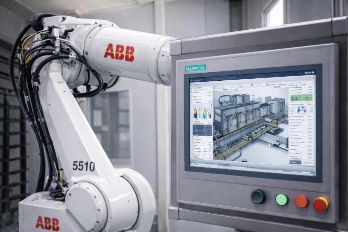 Robot de pintura ABB con panel Siemens para control de línea de pintura