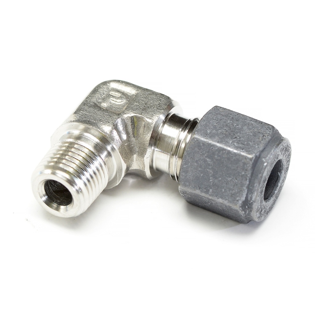 [16V704] RACOR, 1/8 ROSCA NPT X 1/4 TUBO, 90, ACERO INOXIDABLE